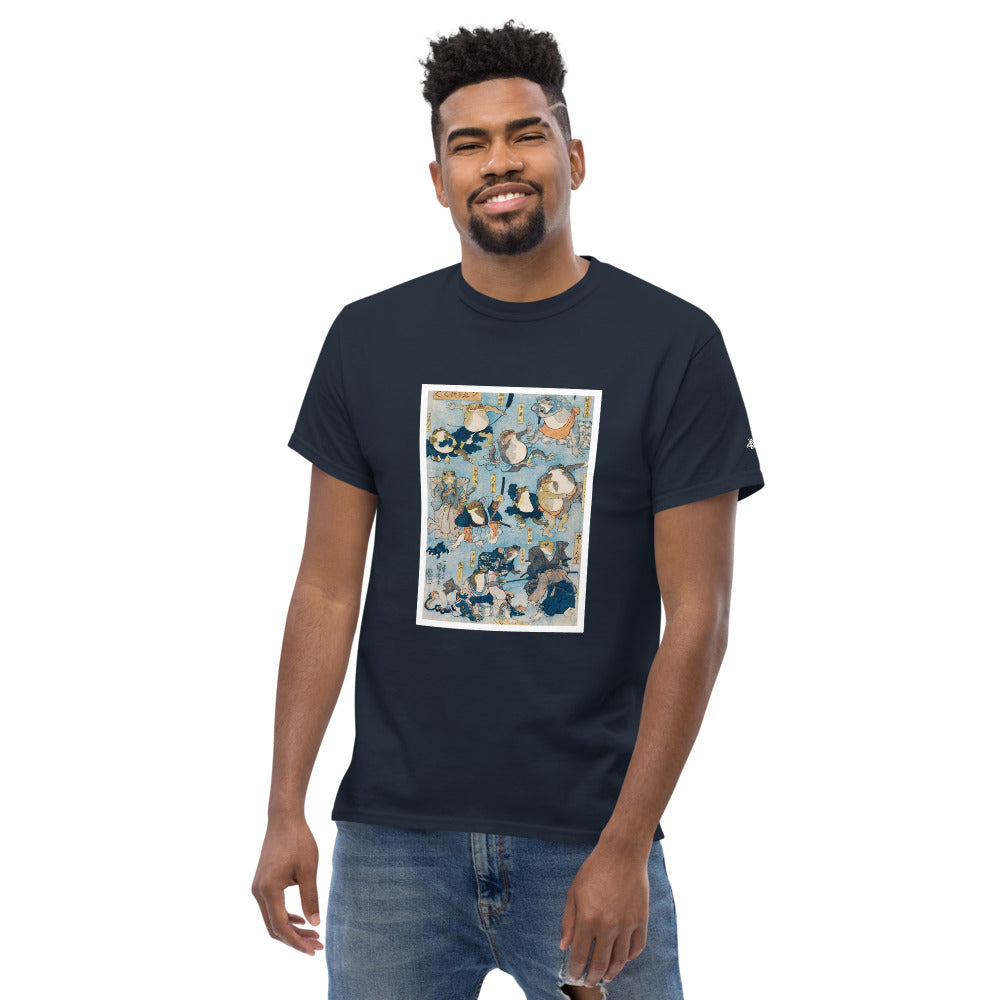 Ozuki tee.  Famous Heroes of the Kabuki Stage Played by Frogs by Utagawa Kuniyoshi (1798-1861)