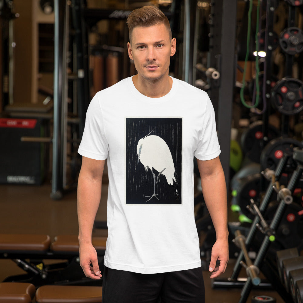 Ozuki Tee 'Egret-in-the-rain'. Short-Sleeve Unisex T-Shirt