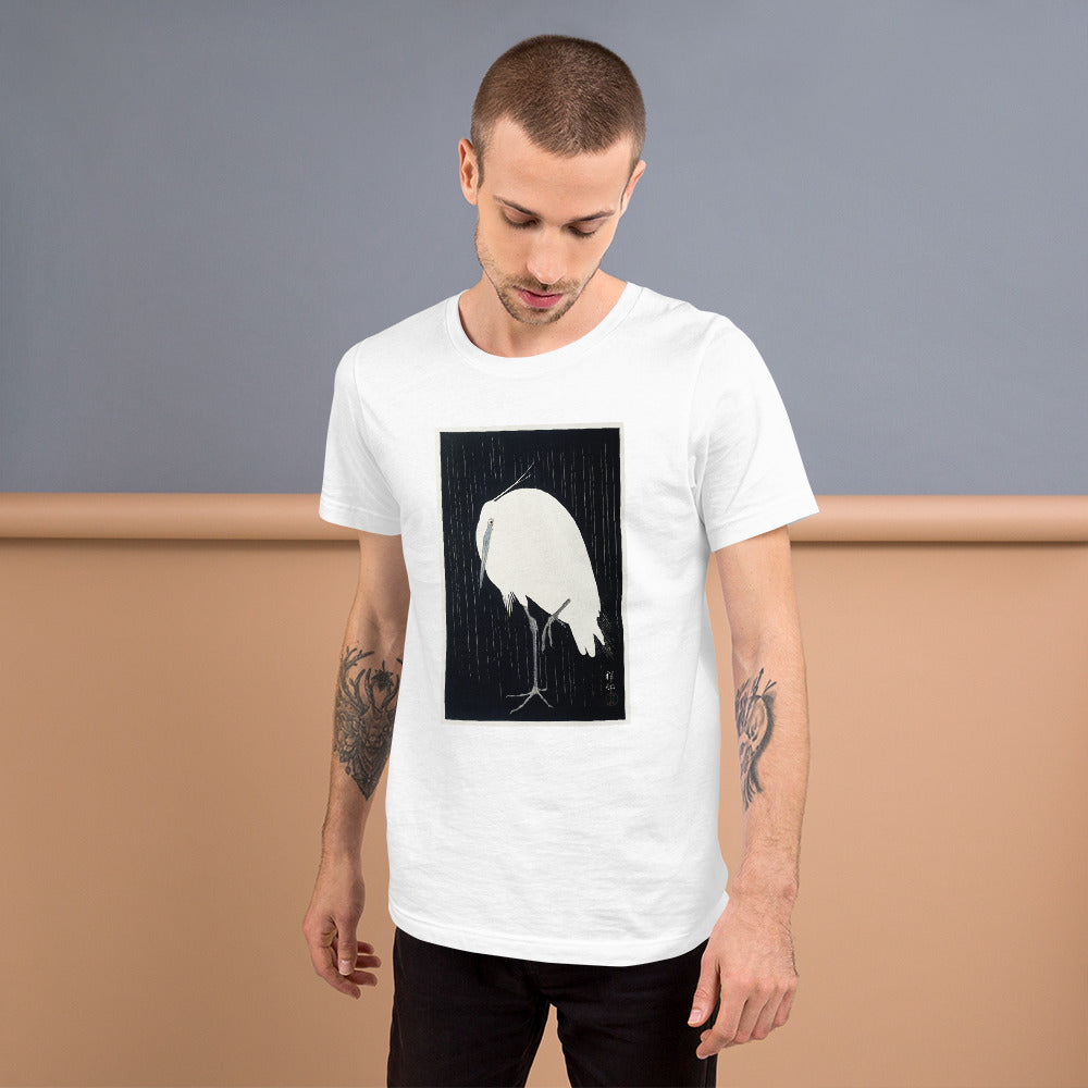 Ozuki Tee 'Egret-in-the-rain'. Short-Sleeve Unisex T-Shirt