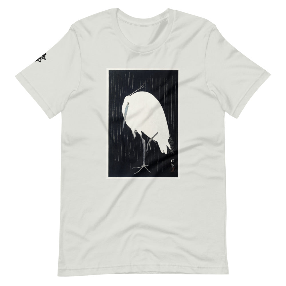 Ozuki Tee 'Egret-in-the-rain'. Short-Sleeve Unisex T-Shirt